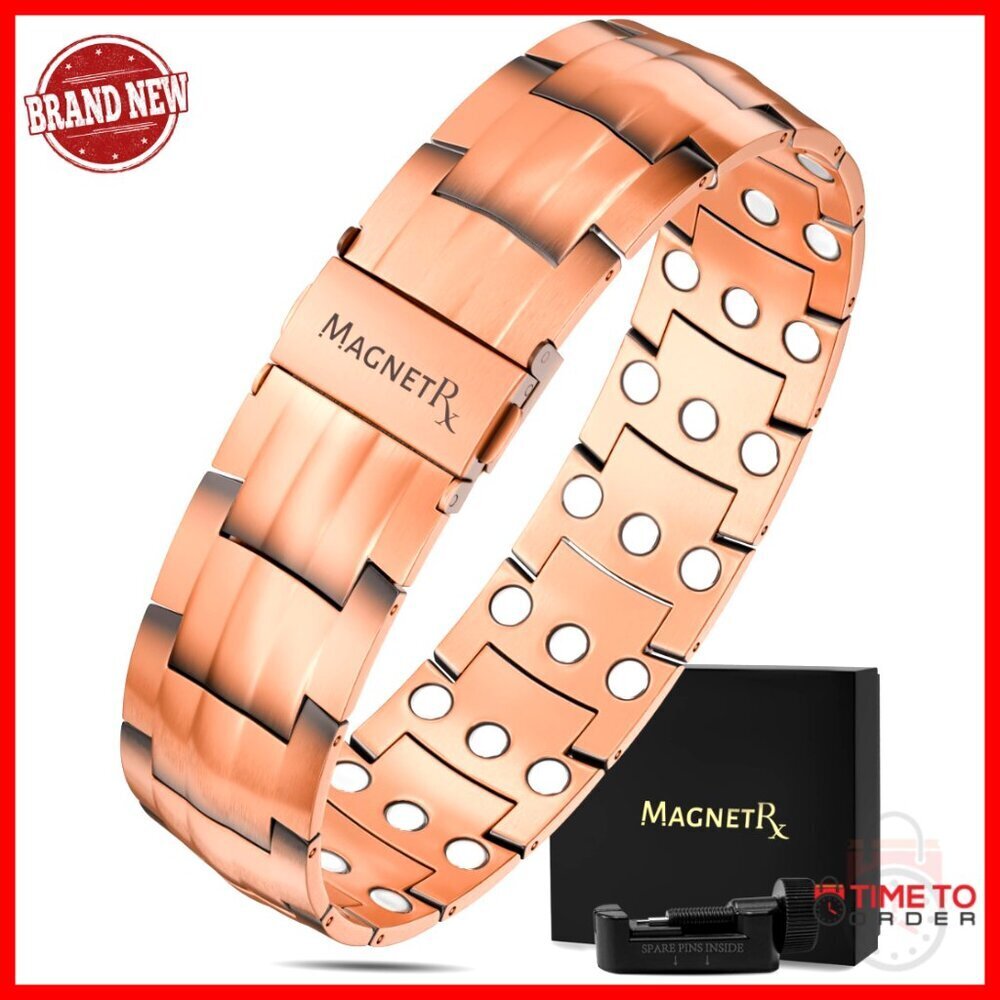 Men's Copper Bracelet with Magnets, Adjustable Length, Fold-Over Clasp